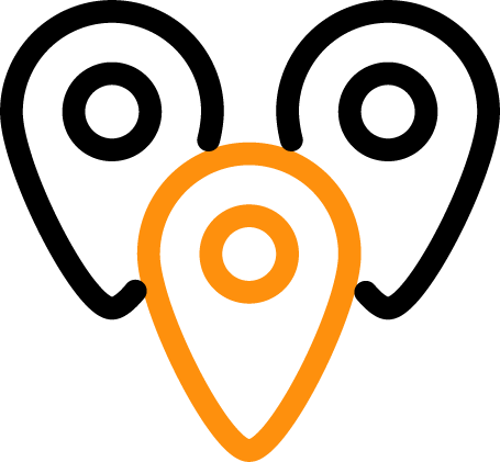 Black and orange icon of pin locations