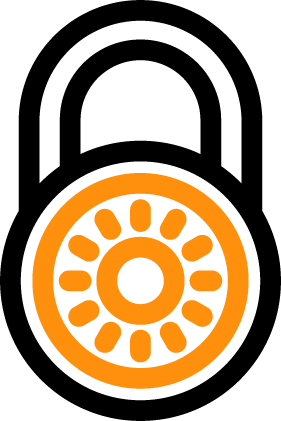 Black and orange icon of a padlock
