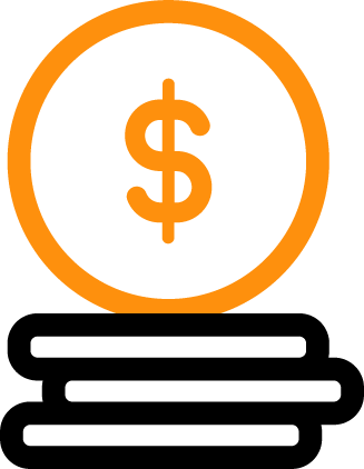 Black and orange icon of dollar sign