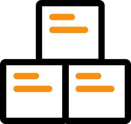 Black and orange icon of boxes