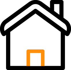 Black and orange icon with a house