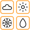 Black and orange icon of temperature symbols