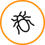 Black and orange icon of a bug